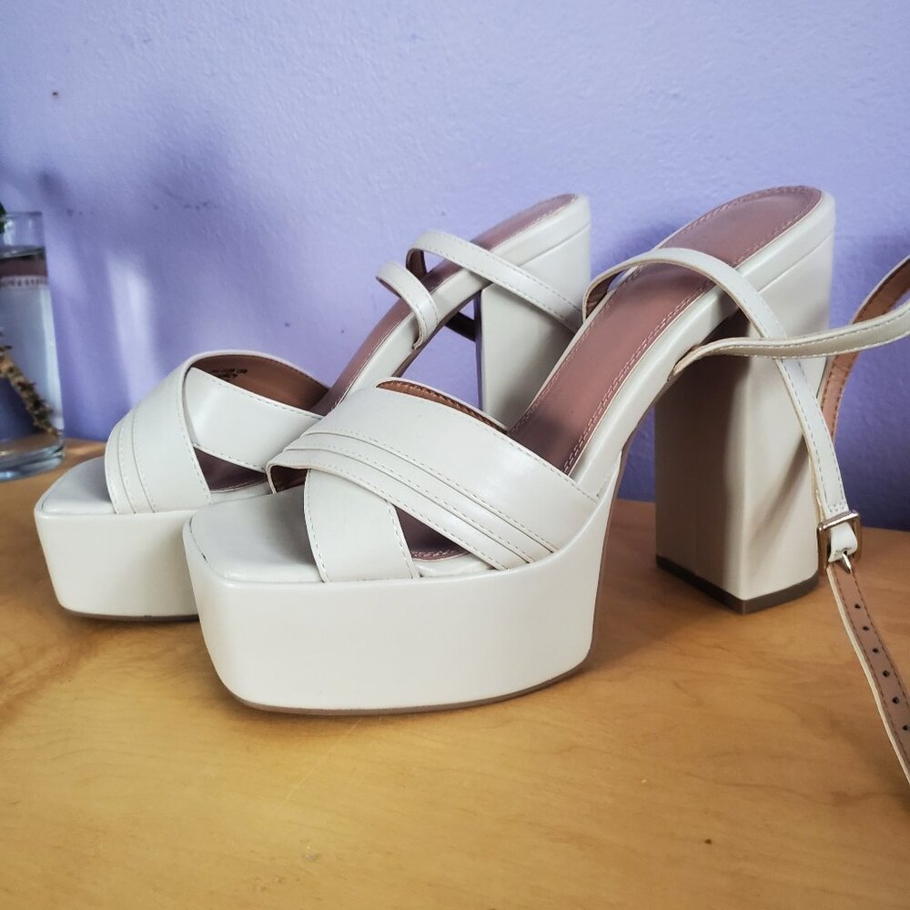 ASOS Women's High Heel Block Platform Sandles In Beige Sand Size 8